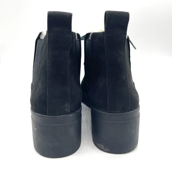 Eileen Fisher Black Calm Genuine Shearling Trim Lace Up Hiking Boot Size 9