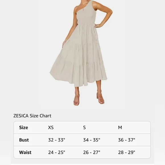 Elegant Cream Ruffle Dress Bohemian One Shoulder Sleeveless Smocked Ruffle