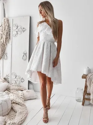Elegant One Shoulder A-line Ruffle White Homecoming Dresses Online, HD0615