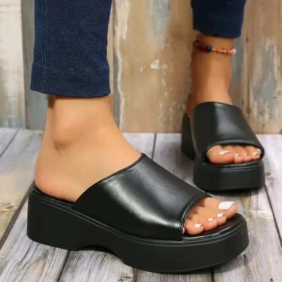 Elegant Wedges Slide Sandals Women Single Band Sandals