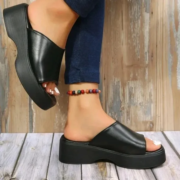 Elegant Wedges Slide Sandals Women Single Band Sandals