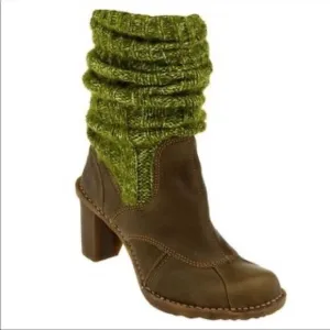 EL NATURALISTA Wool Slouchy Sock Winter Leather Boots Heel Brown Green 7