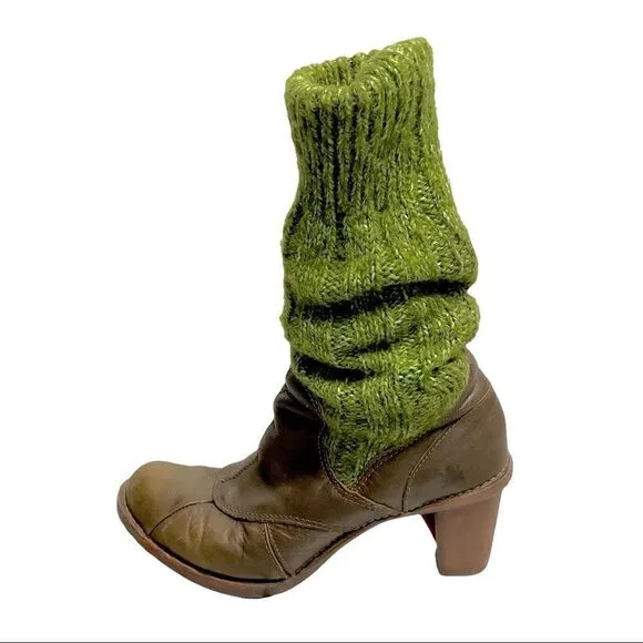 EL NATURALISTA Wool Slouchy Sock Winter Leather Boots Heel Brown Green 7