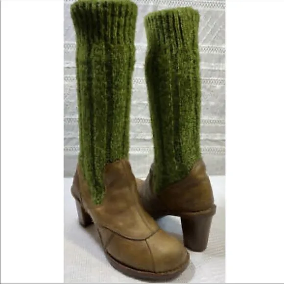 EL NATURALISTA Wool Slouchy Sock Winter Leather Boots Heel Brown Green 7