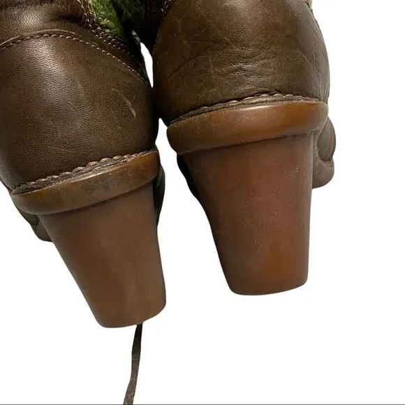 EL NATURALISTA Wool Slouchy Sock Winter Leather Boots Heel Brown Green 7