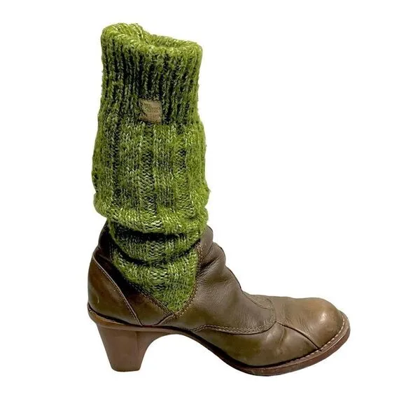EL NATURALISTA Wool Slouchy Sock Winter Leather Boots Heel Brown Green 7