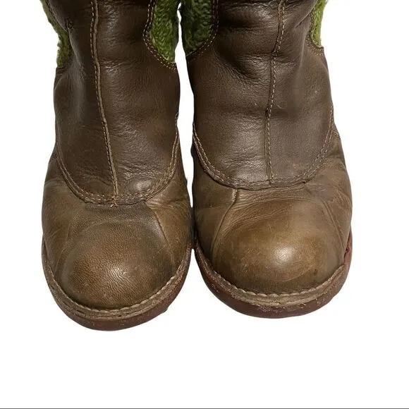 EL NATURALISTA Wool Slouchy Sock Winter Leather Boots Heel Brown Green 7