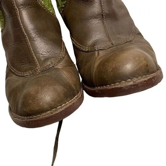 EL NATURALISTA Wool Slouchy Sock Winter Leather Boots Heel Brown Green 7