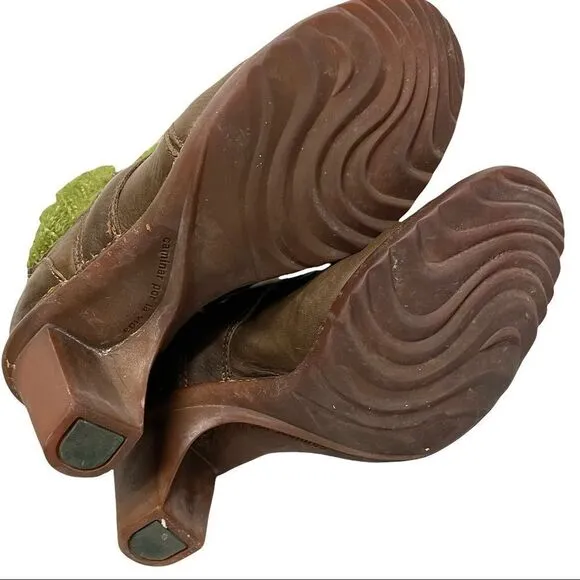 EL NATURALISTA Wool Slouchy Sock Winter Leather Boots Heel Brown Green 7
