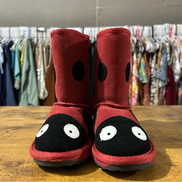 EMU Australia Girls Ladybird Red and Black Suede Merino Wool Boots K8