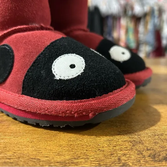 EMU Australia Girls Ladybird Red and Black Suede Merino Wool Boots K8