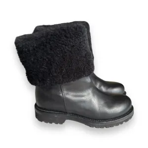 Ermanno Scervino Black Leather Lug Sole Shearling Cuff Boots Size EU36/US 5.5