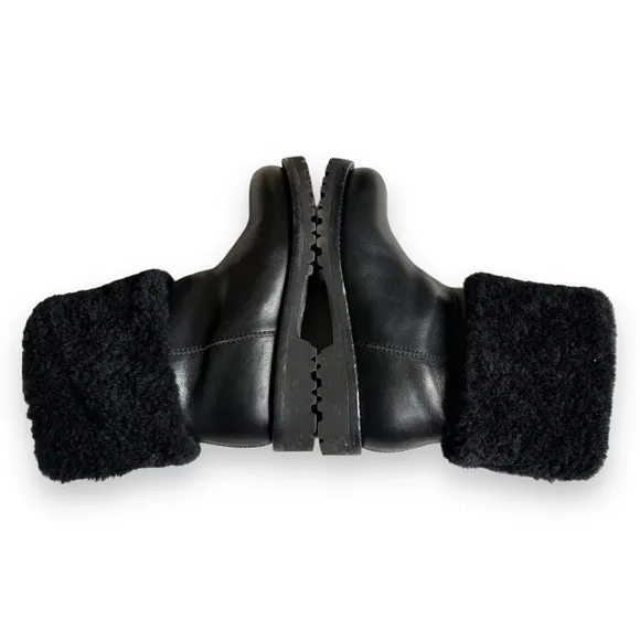 Ermanno Scervino Black Leather Lug Sole Shearling Cuff Boots Size EU36/US 5.5
