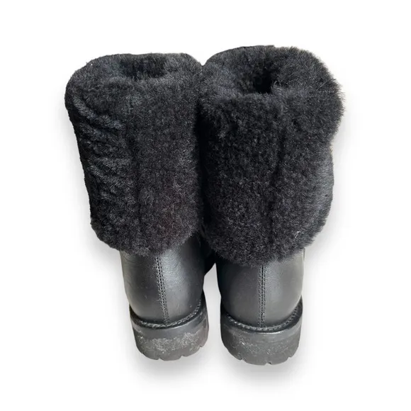 Ermanno Scervino Black Leather Lug Sole Shearling Cuff Boots Size EU36/US 5.5
