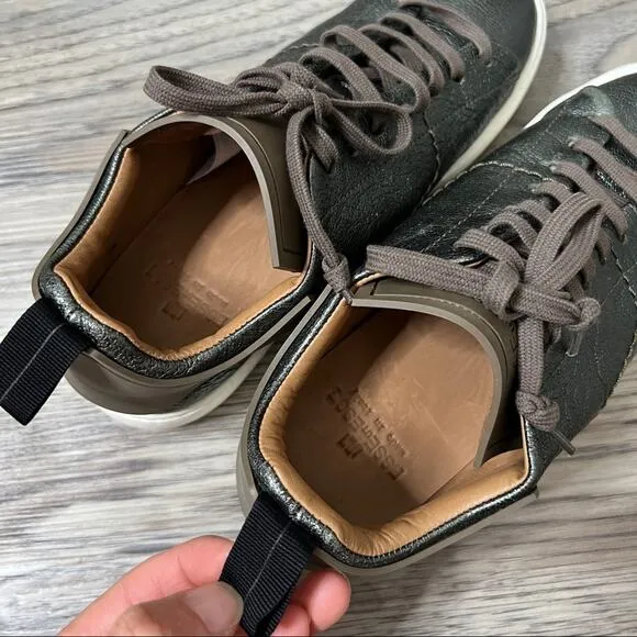 EsseUtEsse City Metallic Green Pewter Leather Sneakers Shoes sz 37