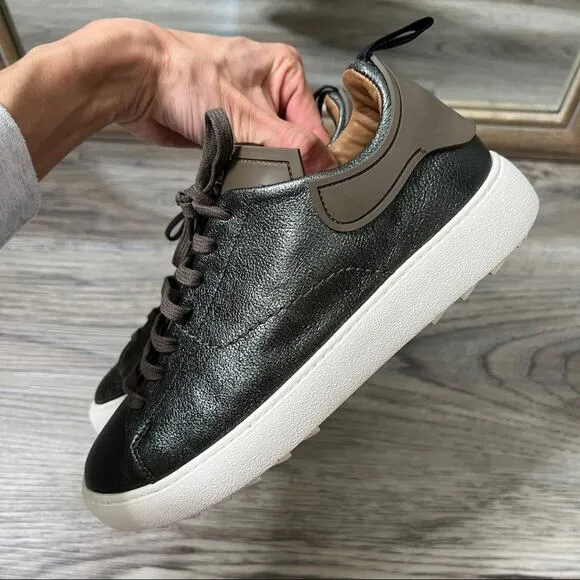 EsseUtEsse City Metallic Green Pewter Leather Sneakers Shoes sz 37