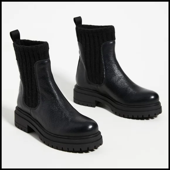 EUC Anthropologie Knit Chelsea Boots in Oxford Black