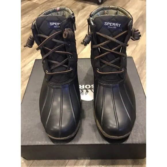 EUC Womens Sperry Black Quilted Duck/Rain Snow Boots Size 6
