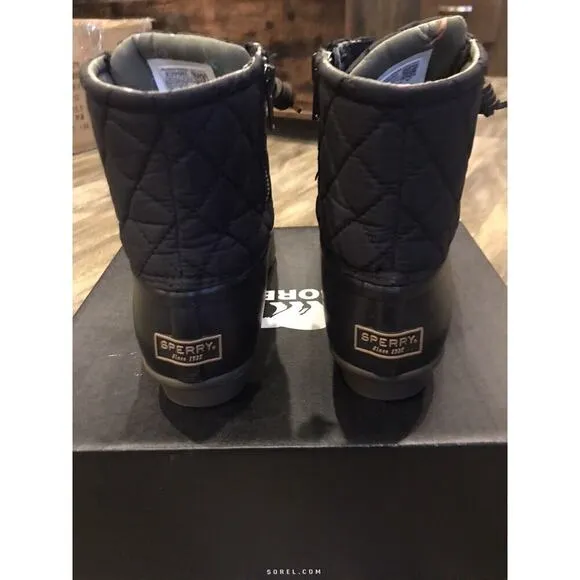 EUC Womens Sperry Black Quilted Duck/Rain Snow Boots Size 6