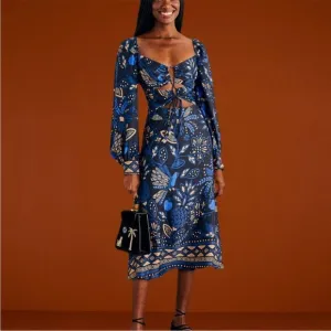 Farm Rio Black Macaw Forest Midi Dress