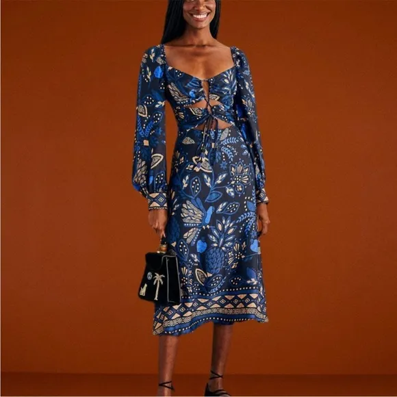 Farm Rio Black Macaw Forest Midi Dress