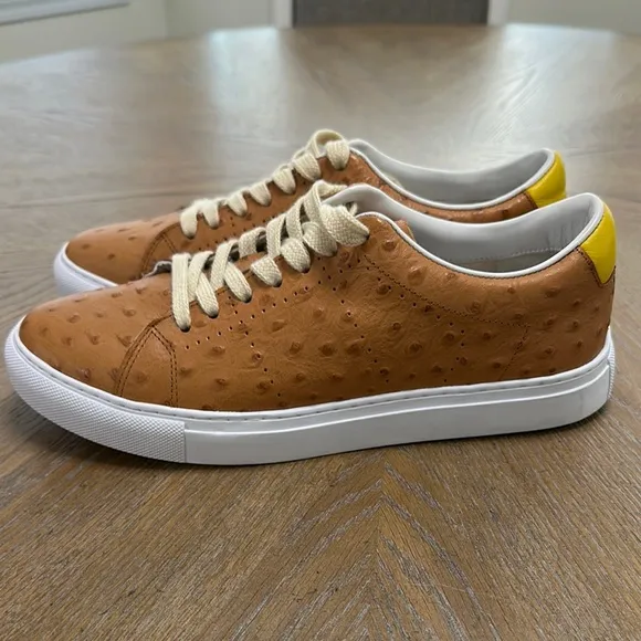 Fendi Ostrich brown yellow white shoes Mens sz 8.5 / Women’s Sz 10