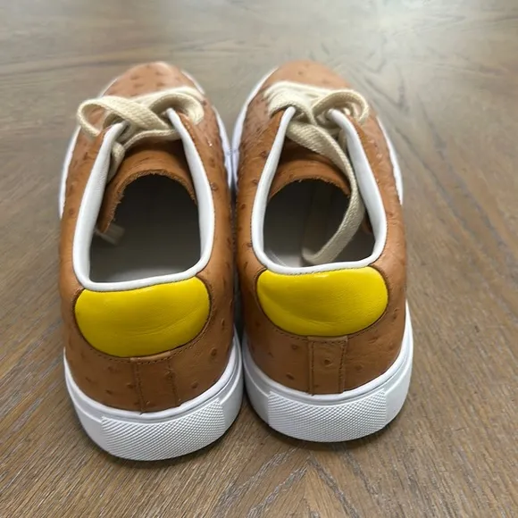 Fendi Ostrich brown yellow white shoes Mens sz 8.5 / Women’s Sz 10