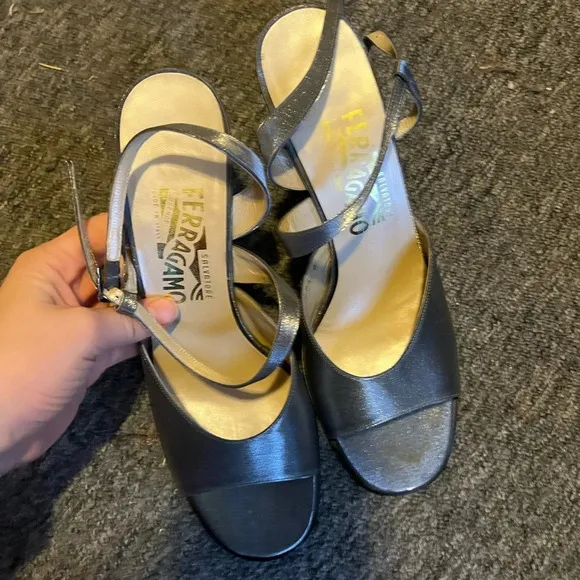 Ferragamo Silver Metallic Heels, size 8.5
