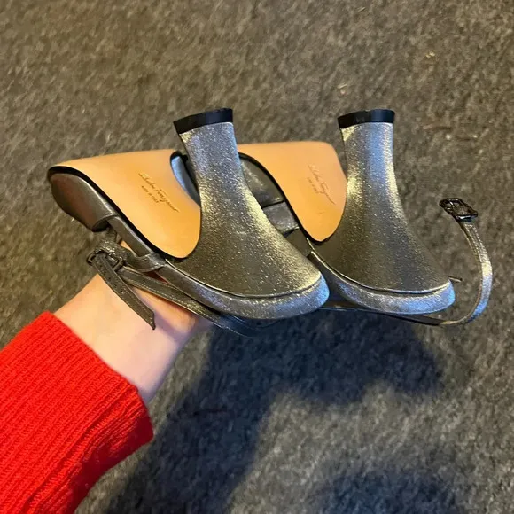Ferragamo Silver Metallic Heels, size 8.5