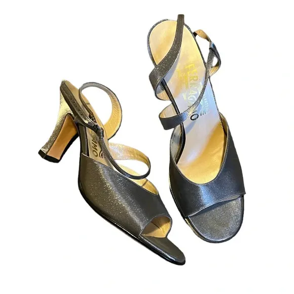 Ferragamo Silver Metallic Heels, size 8.5
