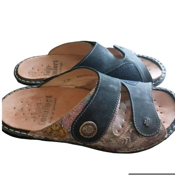 Finn Comfort Women's Sansibar Navy Mosaic Floral Sandals Size EU 39 8 M