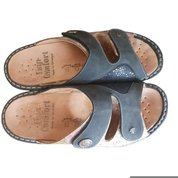 Finn Comfort Women's Sansibar Navy Mosaic Floral Sandals Size EU 39 8 M