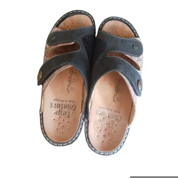 Finn Comfort Women's Sansibar Navy Mosaic Floral Sandals Size EU 39 8 M