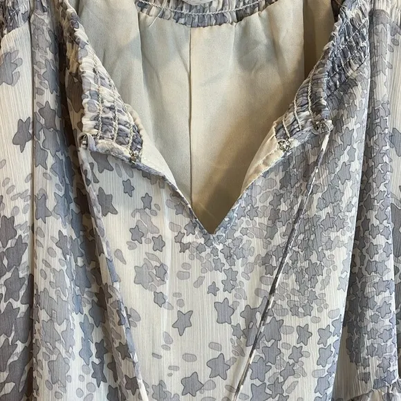 FleaStyle Grey Star Printed Tiered Chiffon Maxi Dress w/ smocked neck &amp; Tassels