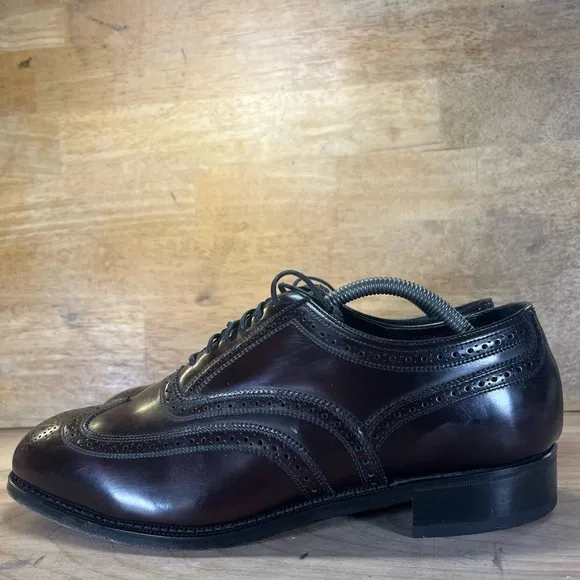 Florsheim Lexington Leather Shoes Mens 10 Burgundy Wingtip Oxford