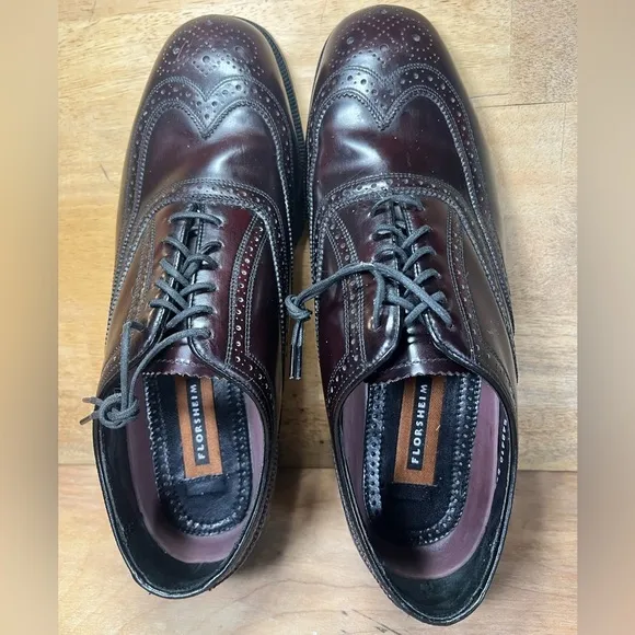 Florsheim Lexington Leather Shoes Mens 10 Burgundy Wingtip Oxford