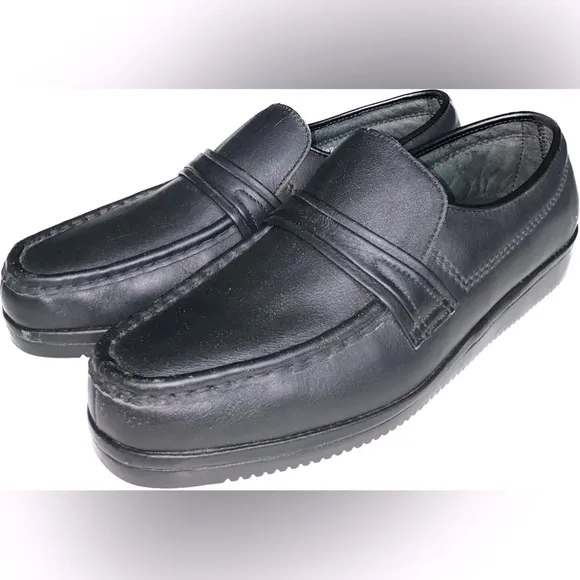FLS Florsheim 60049 Black Leather Slip On Moc Toe pinch Loafer Shoes Men's 9.5 D