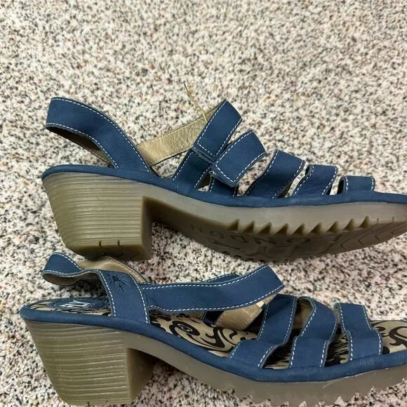 Fly London Women's Blue Strappy Sandals Size 10 Casual Summer Shoes