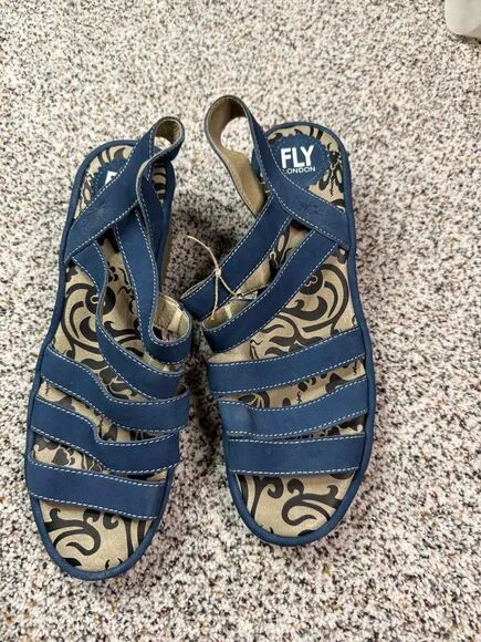 Fly London Women's Blue Strappy Sandals Size 10 Casual Summer Shoes
