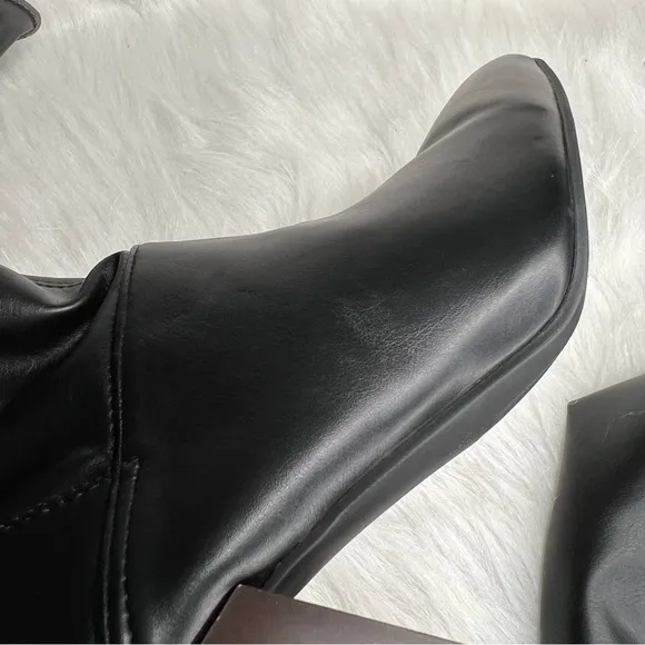 Franco Sarto Tribute High Shaft Boots Black Faux Leather Size 8M