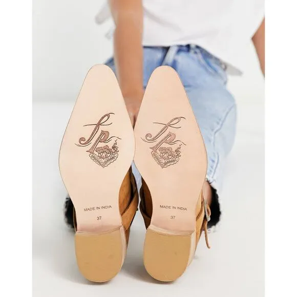 Free People Back Loop Heeled Ankle Boots Leather Slip On Pointed Toe Tan Sz 39.5