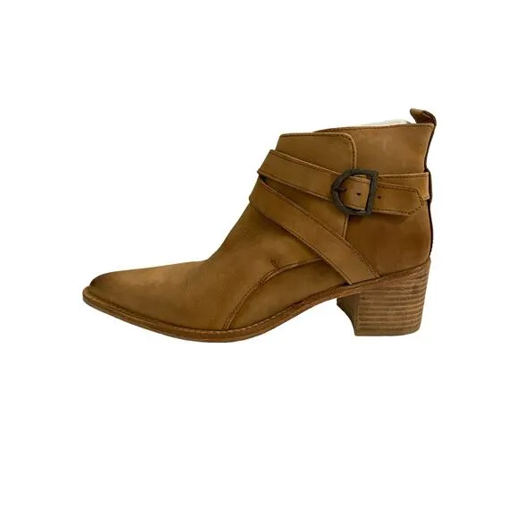 Free People Back Loop Heeled Ankle Boots Leather Slip On Pointed Toe Tan Sz 39.5