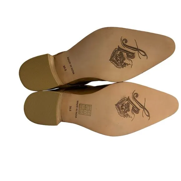 Free People Back Loop Heeled Ankle Boots Leather Slip On Pointed Toe Tan Sz 39.5