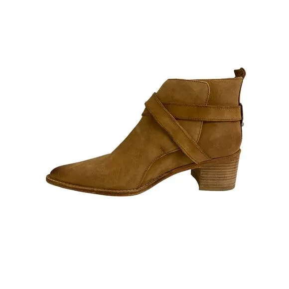 Free People Back Loop Heeled Ankle Boots Leather Slip On Pointed Toe Tan Sz 39.5