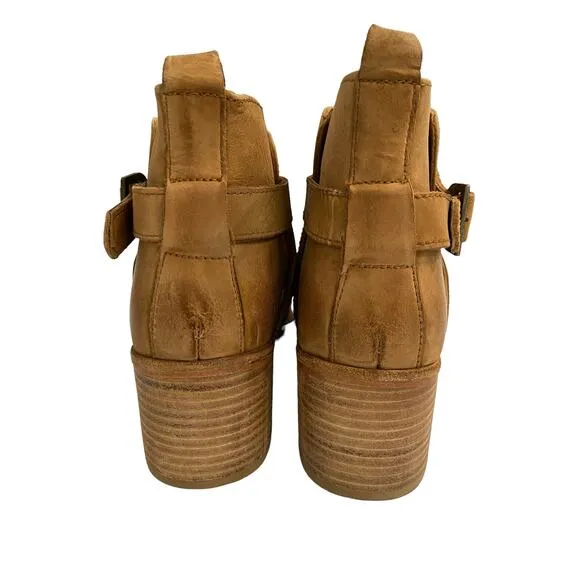 Free People Back Loop Heeled Ankle Boots Leather Slip On Pointed Toe Tan Sz 39.5