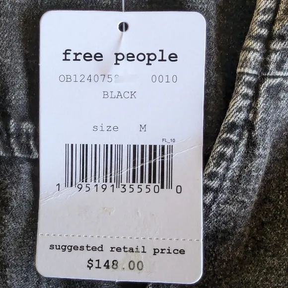 Free People Denim Washed Black Ruffled Western Mini Imogene Dress Sz S NWT