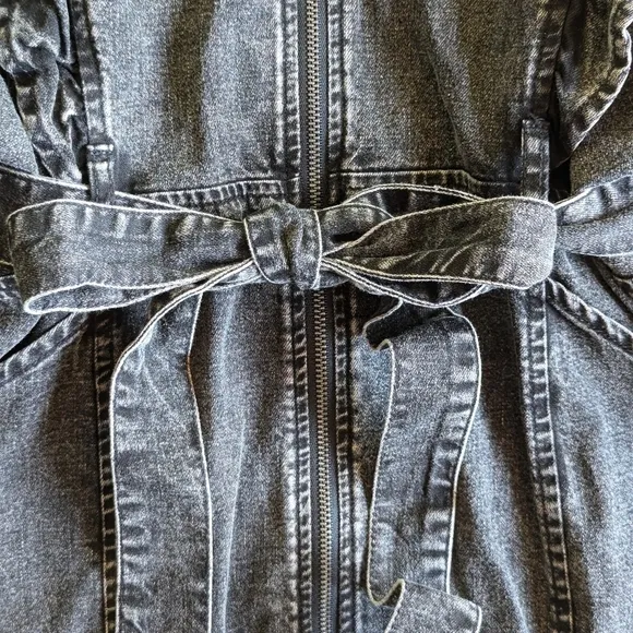 Free People Denim Washed Black Ruffled Western Mini Imogene Dress Sz S NWT