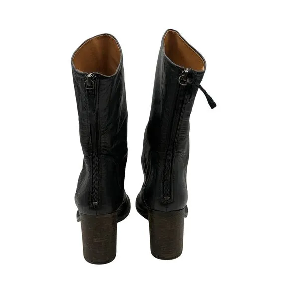 FREE PEOPLE Elle Block Heel Slouchy Leather Boots Black Sz 38 / 7.5