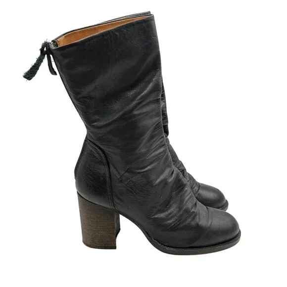 FREE PEOPLE Elle Block Heel Slouchy Leather Boots Black Sz 38 / 7.5