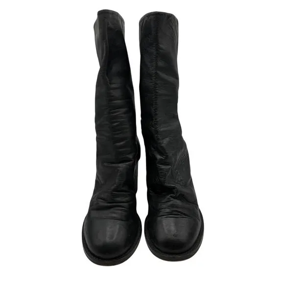 FREE PEOPLE Elle Block Heel Slouchy Leather Boots Black Sz 38 / 7.5